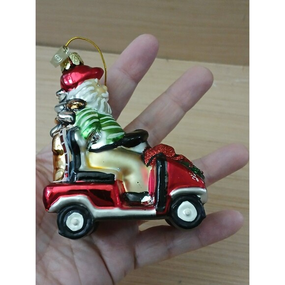Santa Claus Driving Golf Cart "I love Golf" Glass Christmas Ornament Gift Idea - Picture 5 of 11